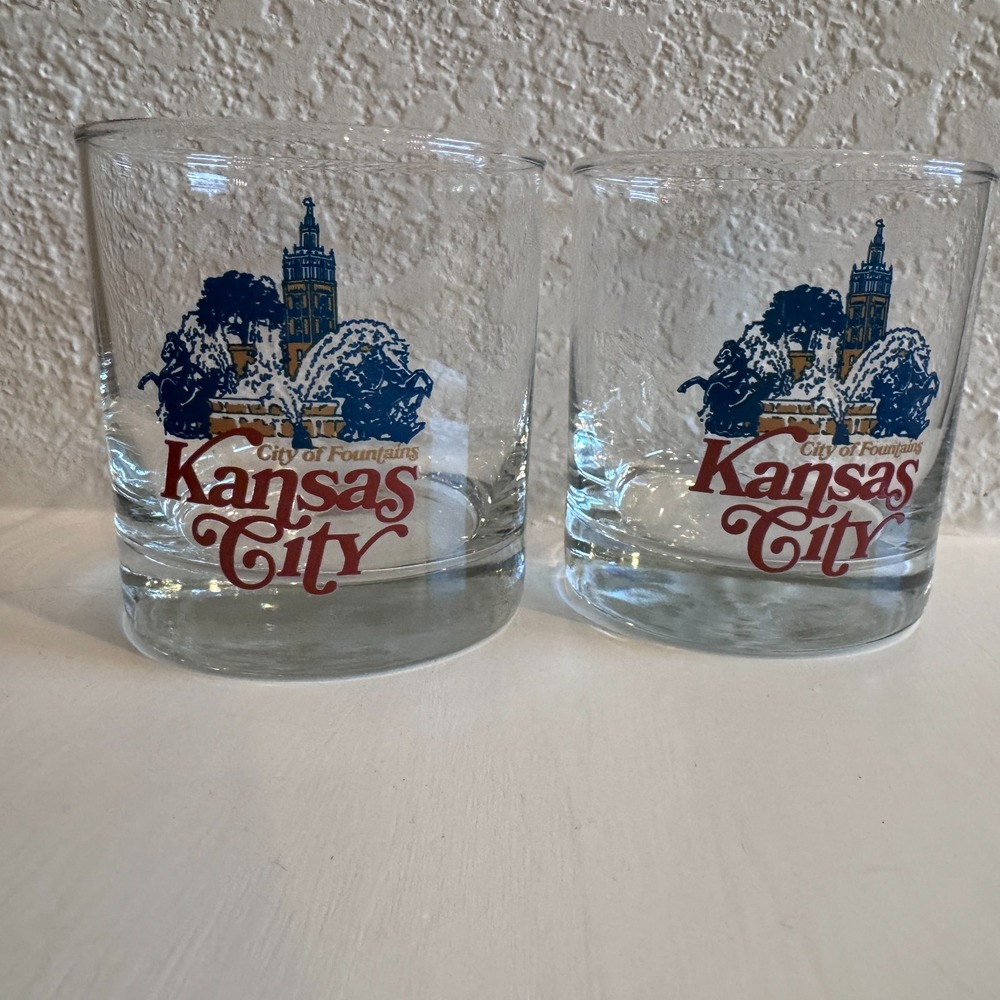 Set of 2 Kansas City Whiskey Glasses Lowball City of Fountains Old Fashioned‎